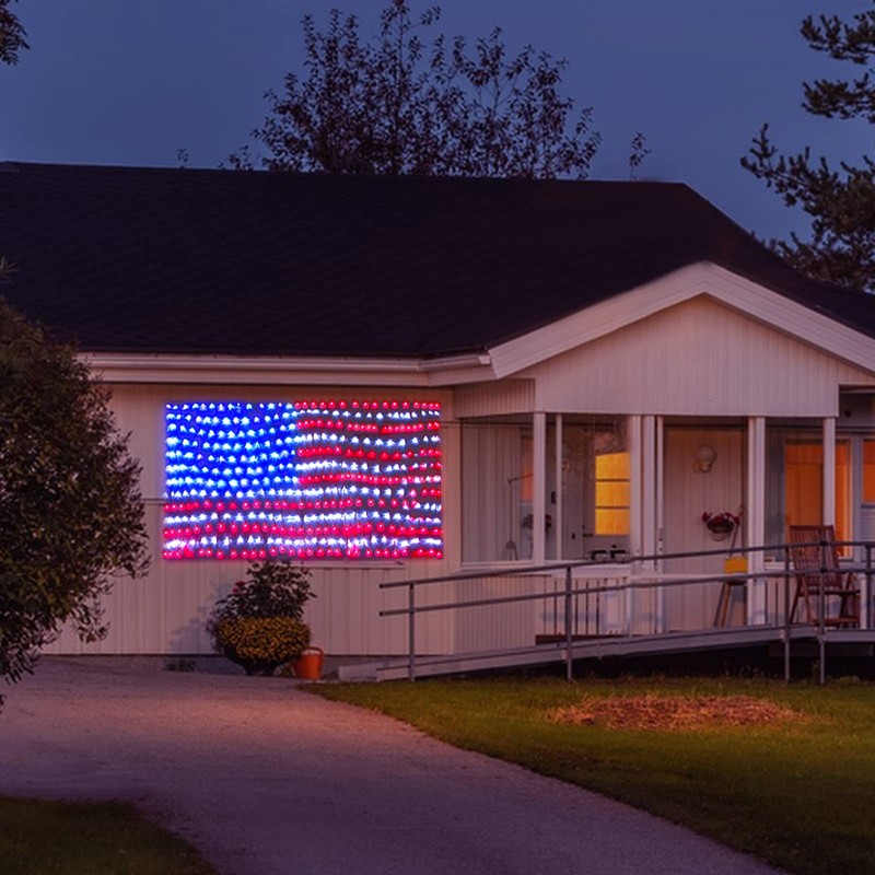 Green Convenience American Flag Lights with 420 LED String Light,2-in-1