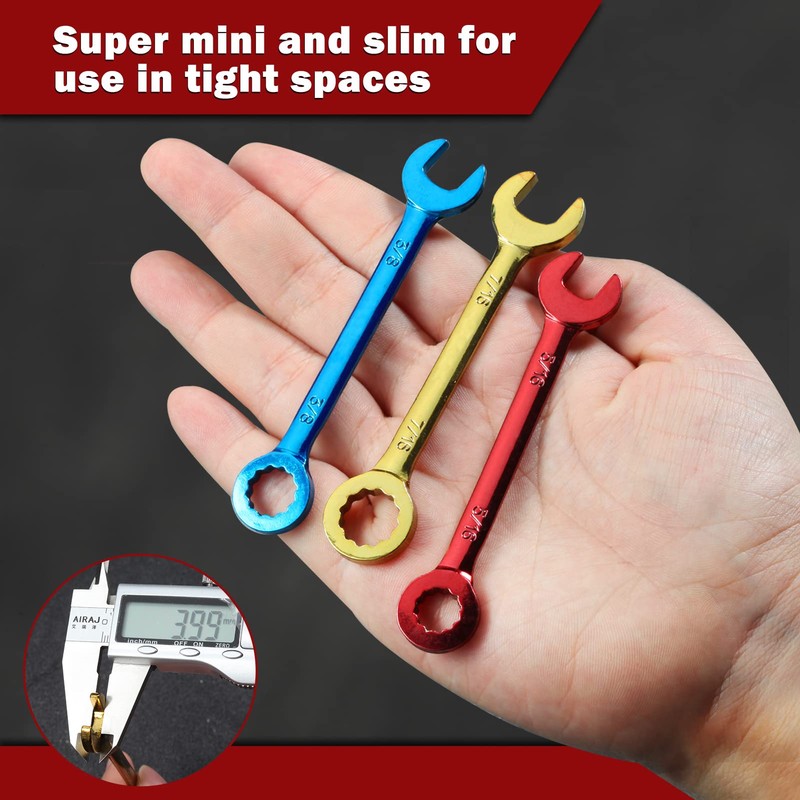LEONTOOL Mini Spanner Set, Thin, Short Combination Wrench Set, Ultra