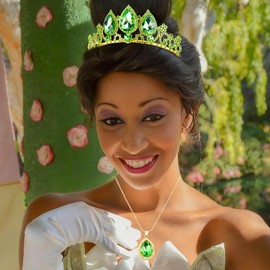 Aprince Princess Tiana Green Crown and Necklace Set for Women Girls, Princess Tiana Costume Accessories for Halloween Cosplay Gift Party Wedding Birthday Prom Pageant