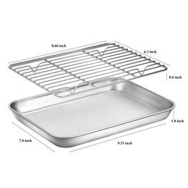 Deedro Baking Sheet with Rack Set [2 Sheets + 2 Racks], Stainless Steel Cookie Half Sheets Baking Pan Oven Tray with Cooling Rack, 9 x 7 x 1 Inch, Heavy Duty, Non-toxic, Easy Clean
