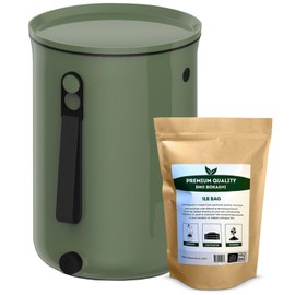 TeraGanix Bokashi Compost Bin + 1 Lb Bokashi Bran, Kitchen Countertop Composter, All Season Indoor Composting, Easily Drain Liquids, Odor Free, Airtight Lid, 2.5 Gallon, Olive