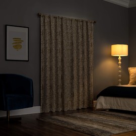 Scott Living Aubry Shimmering Floral Total Blackout Back Tab Curtain Panel, 52" x 84", Gold