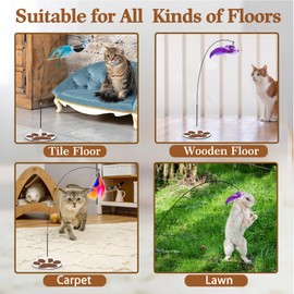 Interactive Cat Toy for Indoor, Includes Metal Base, Suction Cup Cat Base, Cat Wand,Bird Simulation Toys and Feather Toy, Set of 7 PCS