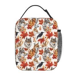 Ti Caldi Wildlife Print Lunch Box for Women AdultsKids, Insulated Cooler Polyester Autumn Wolf Crow Fox Animal Lunch Bag for Picnic, School, Office, Travel, Portable Reusable Tote Thermal Lunch Bags
