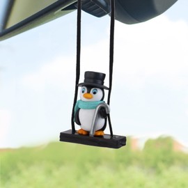 Wonuu Cute Swing Penguin Car Pendant Hanging Ornament Rearview Mirror Charms Decoration
