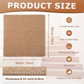 Nuanchu 15 Pcs Bullnose Carpet Stair Treads Non Slip Stairs Treads Washable Bullnose Carpet Pads for Indoor Wooden Steps Pet Safety Rugs (29.5"x9.4",Jute)