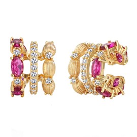 MEVECCO Ear Cuffs for Women Non Piercing 18K Gold PLated Red Ruby Ear Cuff Earring Stacks Cubic Zirconia Cartilage Clip On Wrap Huggie Hypoallergenic Fake Piercings Open Hoops Jewelry Gifts