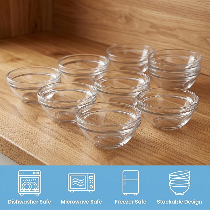 Bgtecho 8Pcs Small Glass Bowls, 3in 2.5oz Glass Pinch Bowl