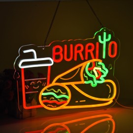 JOMOSPO Burrito Neon Sign, Burrito Neon Lights Hanging Wall Art Decoration for Mexican Restaurant Dining Home Kitchen Shop/Truck, Bar, Pub, USB Powered Ultra Bright Dimmable, 15.75×11.8 inches
