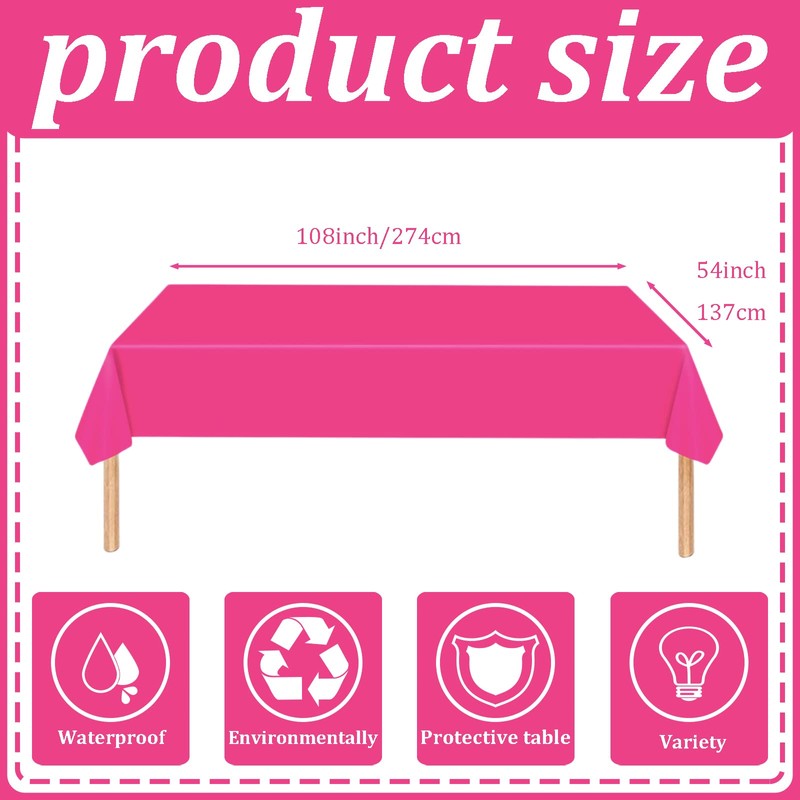 Tablecloth, pink, 137 x 274 cm, disposable tablecloth, plastic tablecloth,