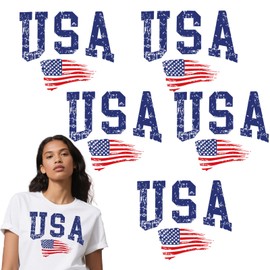 Patriotic Iron on Transfers 4th of July Iron on Decals Patches Appliques Heat Transfers Vinyl Cute Memorial Day Decals for Clothes Bag Pillow Covers DIY(American Flag Style) 5 Pcs