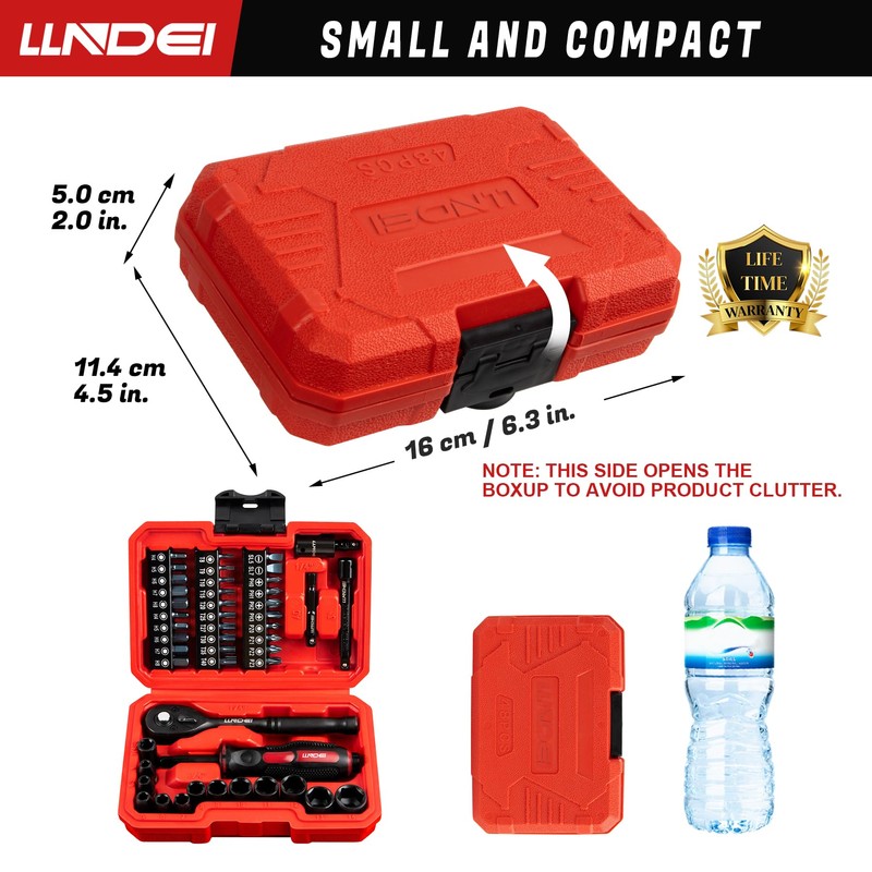 LLNDEI 48 Piece 1/4 Inch Mini Socket Ratchet Wrench Set,