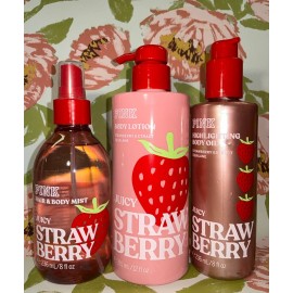 Victoria's Secret 3 Victoria's Secret Juicy Strawberry Hair & Body Mist + Body Lotion + Oil Set