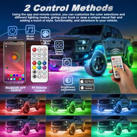 Metal Dreamcolor Chasing RGB-IC LED Rock Lights with APP/RF Remote Control, 12Pods Addressable Underglow Lights Multicolor Neon High Brights Underbody Lights Waterproof 12V for Jeep Trucks UTV Golf