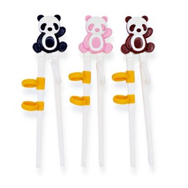 3-Pack Panda Kids Training Chopsticks - Christmas Stocking Stuffers for Toddlers - Right Handed Learning Utensils for Home & School Lunch - Reusable Helpers (Pink, Brown, Black)
