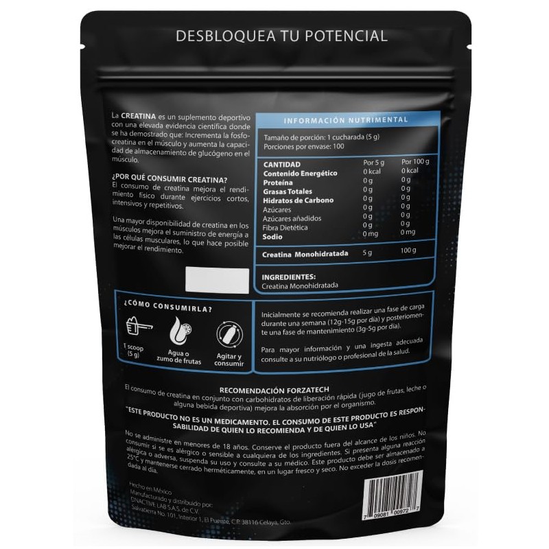 Creatina Monohidratada Micronizada de Alta Pureza 500g 100 Servicios de
