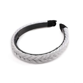 Elegant Head Hoop Braided Plaited Hair Headband Headwear Synthetic Hairpiece Fishtail Braided Hair Band For Girls Women Accessorries Highlighted, Silver Grey