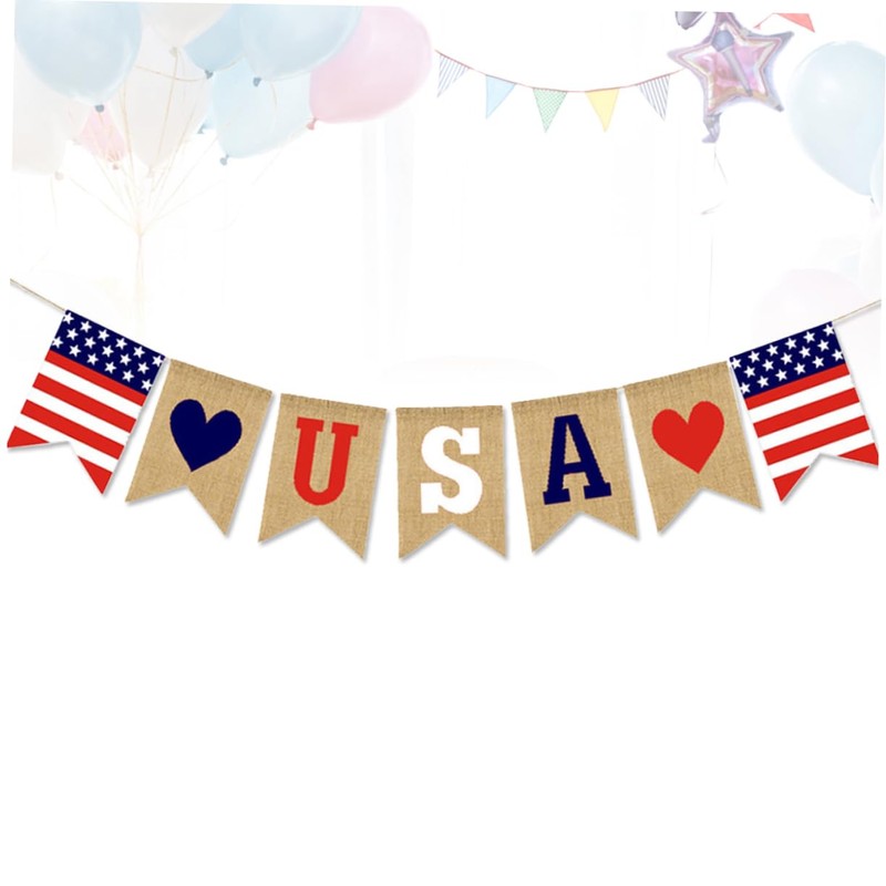 ABOOFAN Dependence Day Celebration USA Flag Burlap Bunting Patriotic Decor