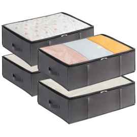 Lifewit 4 Pack 40L Under Bed Storage, Underbed Storage Boxes with lid Clothes Storage Bag Wardrobe Storage Organiser with Reinforced Handle, PVC Window for Duvet, Blanket, Clothing, Shoes, Grey