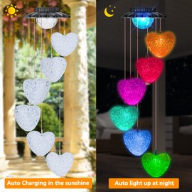 Solar Wind Chimes, LED Heart Color Changing Hanging Lights Outdoor Indoor Waterproof Mobile Decorations Solar Lights for Home Patio Yard Garden Decor Birthday Valentine's Day Mom Great Present