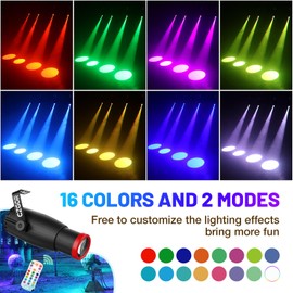 Czgor 18W Pinspot Light, RGBW Mirror Disco Ball Spotlight with Remote Control, Manual Focus 4 in 1 LED 16 Light Colors, Super Bright Stage Lighting for Party Club Bar Wedding, Casual Red, 2 Pack