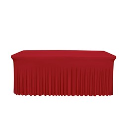 Babenest 1Pack 6FT Red Spandex Table Skirt for Rectangle Tables, Wrinkle Resistant RufflesTable Cover for Trade Show, Parties, Birthday, Wedding, Banquets
