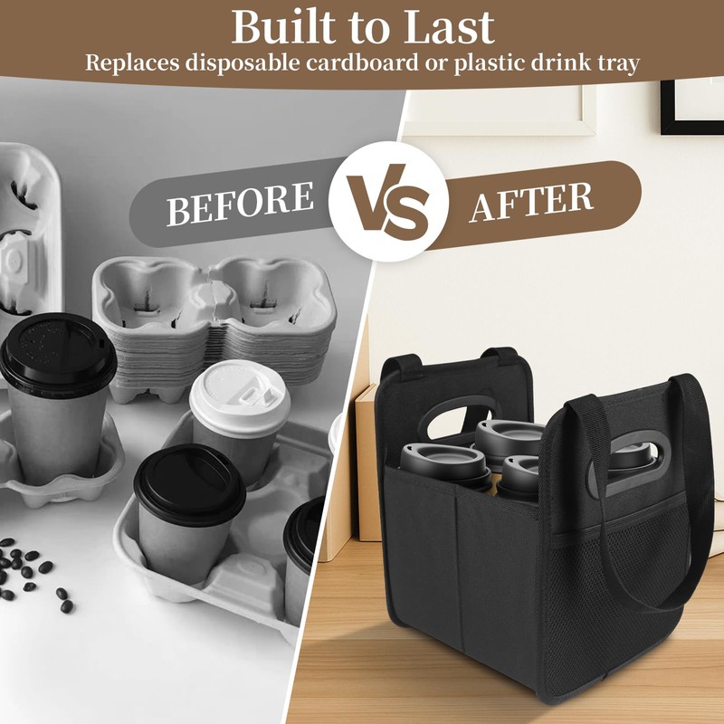 Foyego 2 Pack Drink Carrier with Handle, Reusable 4 Cup