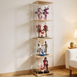 X-cosrack 2 Pack Clear Display Shelf & Display Cabinet, Tall 4-Tier Acrylic Display Case, Stackable Collectible Display Case for Action Figures, Trophies, Hobby Collection, Desktop & Floor Showcase