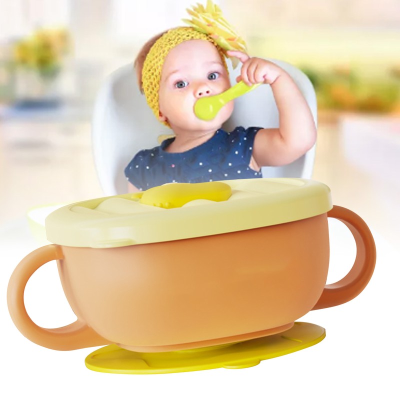 Toddler Suction Cup Bowls with Lids Prevent Falling Stainless Steel