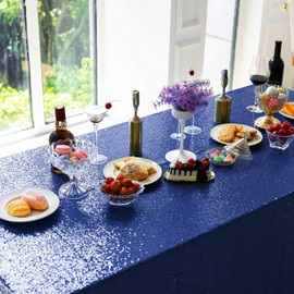 JYFLZQ Navy Blue Sequin Tablecloth 50" x 80" Rectangular Sparkly Drape Table Cloths Table Cover Overlay for Wedding Birthday Party Baby Bridal Shower