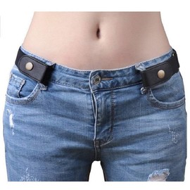 Jasgood Belt, Women's, Men's, Elastic Belt, Unisex, No Buckle, Invisible Belt, One Size Fits Most, Stylish, Casual, Quick on/off, Large Size, Black, 01 black+gold buttons, M