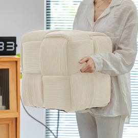 Cmishe Ottoman Foot Rest Soft and Comfortable Ottoman Square Corduroy Woven Design Sofa Stool (White)