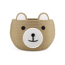PandaEar Babykorb aus Baumwollseil, Baby-Geschenkkorb, Kinderzimmer, Wäsche-Organizer mit niedlichem Bären-Design zur Aufbewahrung von Säuglings- und Neugeborenen-Essentials, Windelkorb mit Griff