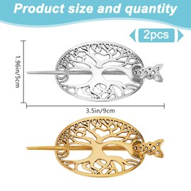 DELORIGIN 2 Colors Hair Clips Celtic Knot Pin BarrettesTree Of Life Silver Gold Hairpins Shawl Pins Hair Metal Slides Clip Viking Jewelry Minimalist Barrettes Accessories for Women Gift