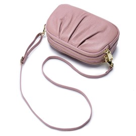 HISKFUN Small Crossbody Bag for Women Trendy，Genuine Leather Crossbody Cell Phone Purse with Triple Compartments., Pink