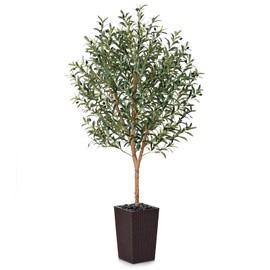 VeriNatural Artificial Olive Tree 6FT, Faux Olive Trees with Real Wood Trunk, UV Resistant Fake Plants in Planter & River Rocks, Indoor Tall Silk Plant for Home Living Room Office Outdoor Decor, VN133