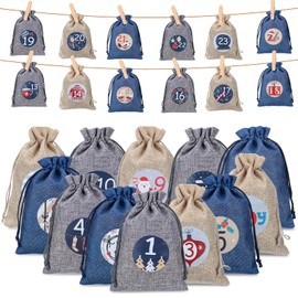 woric Advent Calendar for Filling, 24 Jute Bags with Clips, Christmas Calendar for Filling, Large Advent Calendar 2025 Bags Christmas (Blue & Grey & Khaki)