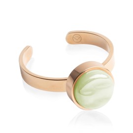 Roségold Ring mit Stein in hellgrün • Offener Edelstahlring • 18k vergoldeter Edelstahl & recyceltes Glas • nachhaltiger Halbedelstein-Look • größenverstellbar (min. Ø 16 mm)