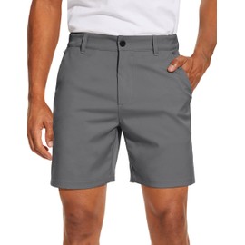 PULI Golf Shorts Men Hybrid Casual Stretch Hiking Quick Drying Classic Relaxed Fit 7 Inch Inseam with Pockets Grey 30
