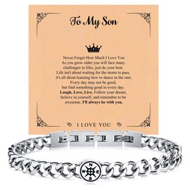 VNOX Son Dad Gifts Men's Bracelet: Stainless Steel Bracelets for Men in Silver Compass Bracelet Gifts for Boyfriend Dad Graduation Gift for Son