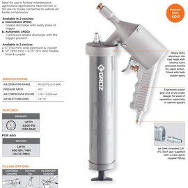 PROLUBE Air Operated Grease Gun | 14-Ounce Capacity | 4,800 PSI | 6-inch Steel Extension & Coupler | Automatic Grease Discharge | 1/8” NPT Threads (43305)