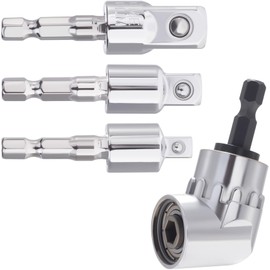 OIIKI 4 Pack 1/2, 3/8, 1/4 inch Square Socket Adapter Bit Set, 360 Rotatable Impact Driver Power Bits, 105 Degree Right Angle Extension Screwdriver Drill Bit for Automotive DIY-1/4 Hex Shank