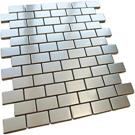 Vogue T Brushed Stainless Steel Brick Mosaic Tile 2x4 Subway Mesh-Mounted for Kitchen Backsplash Bathroom Wall Fireplace Accent, Not Peel and Stick