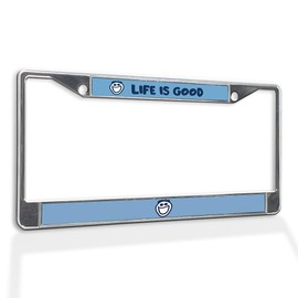 Fastasticdeals Metal Insert License Plate Frame Life is Good Smiling Face Weatherproof Car Accessories Chrome 2 Holes Solid Insert