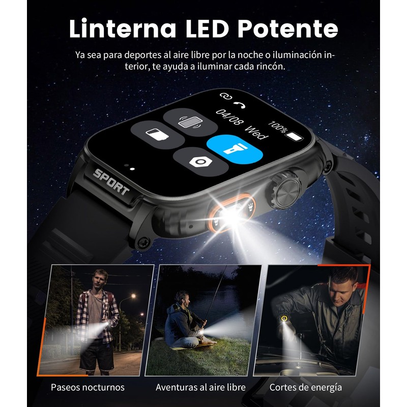 ESFOE Reloj Inteligente Hombre,1.91" HD Smartwatch con LED Linterna, Llamadas