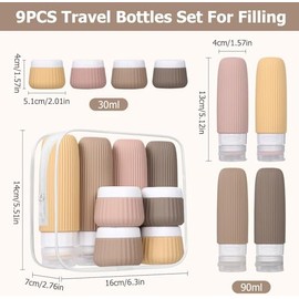 Botellas de Viaje de Silicona 8Pcs, Botes Viajes Rellenables 30/90ml, Artículos de Tocador de Viajar, Botellas de Viaje Silicona a Prueba de Fugas, Envases Viajes para Champú, Cosméticos