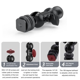 Lanxire Mini Magic Arm Multi-Function Double Ball Head with 1/4" Screw and Cold Shoe Mount - 2 Pack - for DSLR Cameras, Camcorders, LED Video Light, Monitor, Microphone, Max Load 4.4lb/2kg