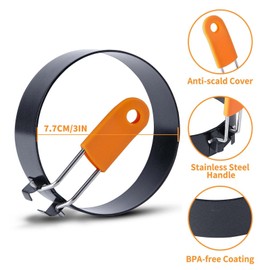 Egg Rings for Frying - 4Pack Non Stick Fried Egg Ring Stainless Steel Poached Egg Rings with Anti-Scald Folding Handle and Oil Brush for Household Kitchen Cooking Egg Frying Rings Mini Burger