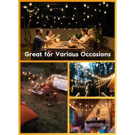 Brightown Led String Lights Outdoor 55Ft G40 Patio Lights with 52 Led Shatterproof Bulbs(2 Spare), Waterproof Led Globe Hanging Lights for Backyard Porch Bistro Balcony Decor, E12 Socket, 2200K