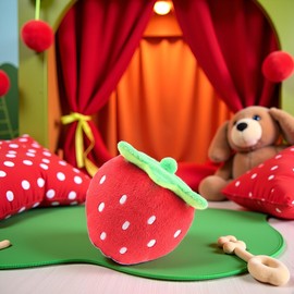 Qintreesify Red Strawberry Practical Design and Interactive Plush Squeaky Dog Toys Electronic Motion Pet Toy for Prevent Boredom Red Pet Supplies Creative and Exquisite Dog Squeak Toys Pet Supplies